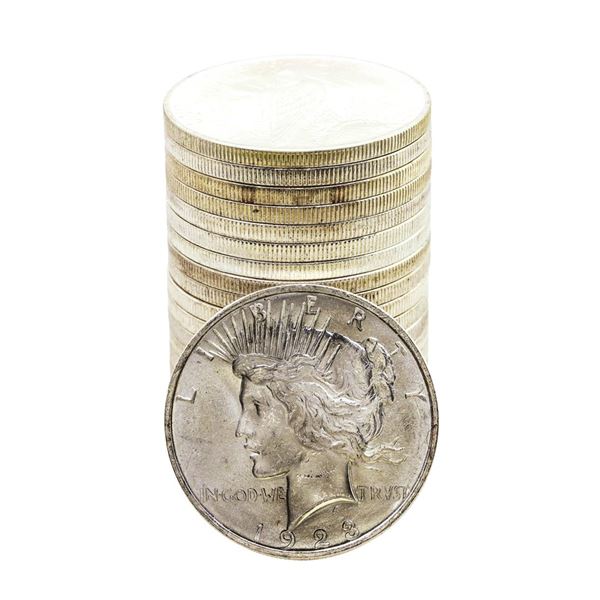 Roll of (20) Brilliant Uncirculated 1923 $1 Peace Silver Dollar Coins