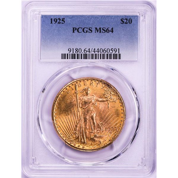 1925 $20 St. Gaudens Double Eagle Gold Coin PCGS MS64