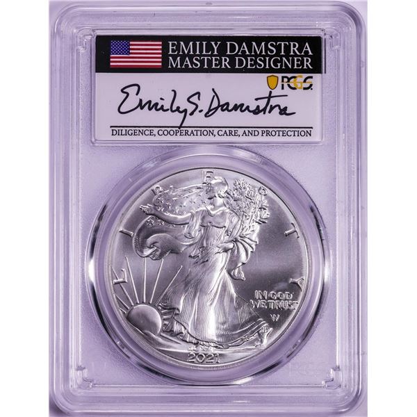 2021 Type 2 $1 American Silver Eagle Coin PCGS MS70 First Strike Damstra Signature