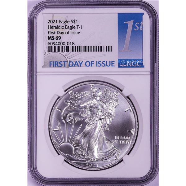 2021 Type 1 $1 American Silver Eagle Coin NGC MS69 First Day of Issue