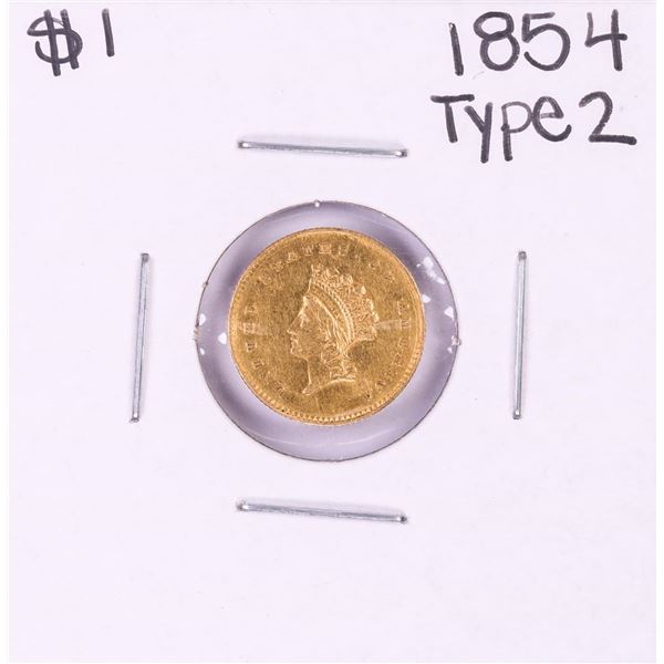 1854 Type 2 $1 Indian Princess Head Gold Dollar Coin