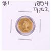 Image 1 : 1854 Type 2 $1 Indian Princess Head Gold Dollar Coin