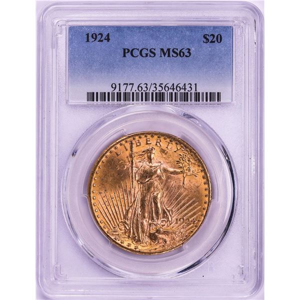 1924 $20 St. Gaudens Double Eagle Gold Coin PCGS MS63