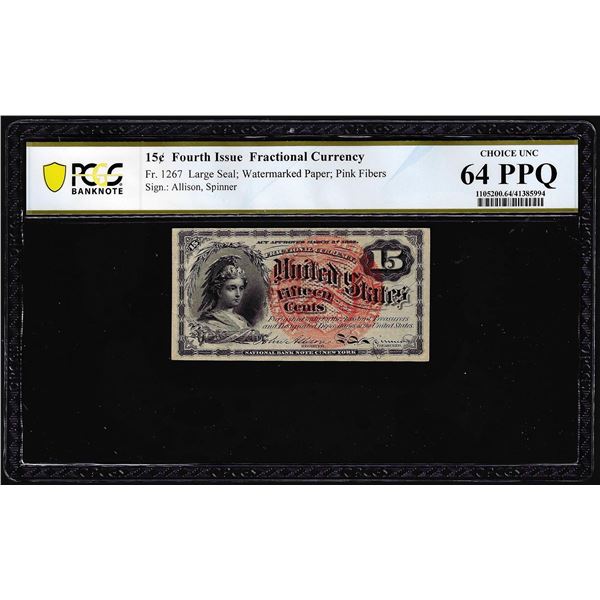 1863 Fifteen Cents Fourth Issue Fractional Note Fr.1267 PCGS Ch. Uncirculated 64EPQ