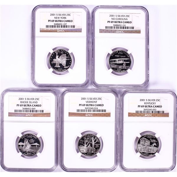 2001-S Silver Proof State Quarter (5) Coin Set NGC PF69 Ultra Cameo