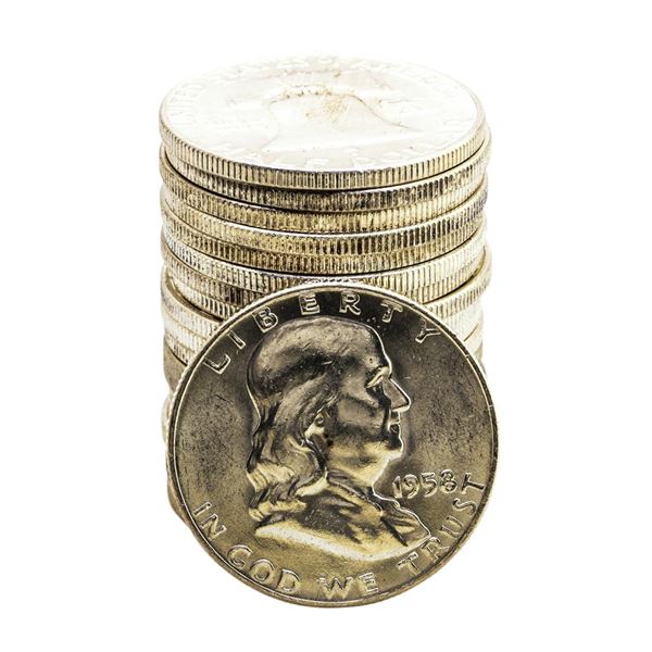 Roll of (20) Brilliant Uncirculated 1958-D Franklin Half Dollar Coins