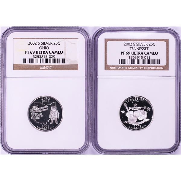 Lot of (2) 2002-S Proof Silver State Quarter Coins NGC PF69 Ultra Cameo