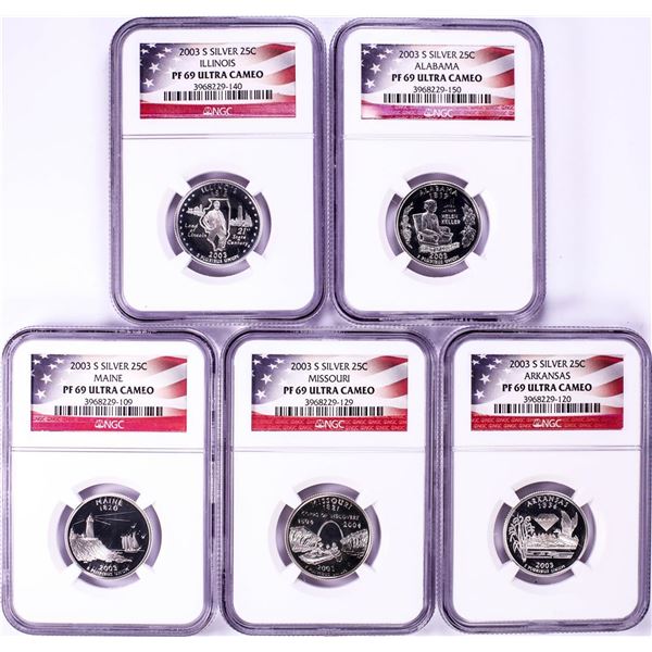 2003-S Silver Proof State Quarter (5) Coin Set NGC PF69 Ultra Cameo