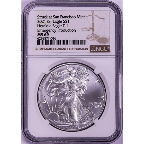 2021-(S) Type 1 $1 American Silver Eagle Coin NGC MS69
