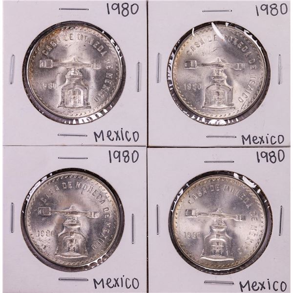 Lot of (4) 1980 Mexico Onza Silver Coins Nice Toning