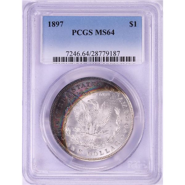 1897 $1 Morgan Silver Dollar Coin PCGS MS64 Amazing Toning