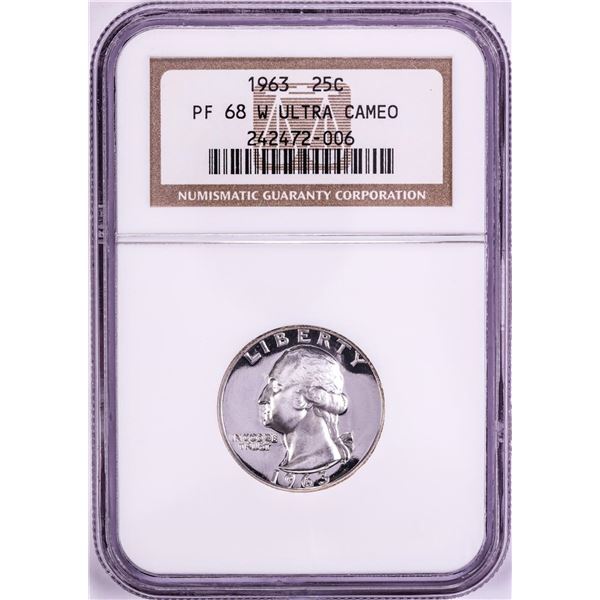 1963 Proof Washington Quarter Coin NGC PF68 Ultra Cameo
