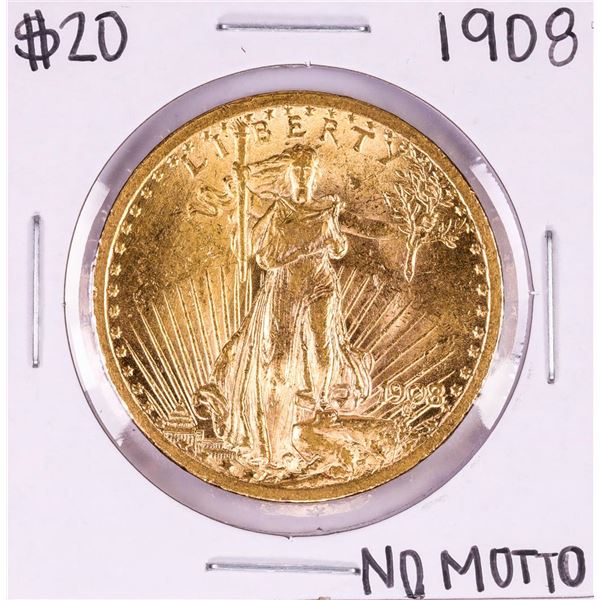 1908 No Motto $20 St. Gaudens Double Eagle Gold Coin