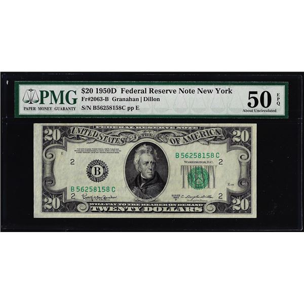 1950D $20 Federal Reserve Note New York Fr.2063-B PMG About Uncirculated 50EPQ