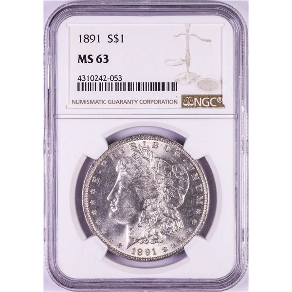1891 $1 Morgan Silver Dollar Coin NGC MS63