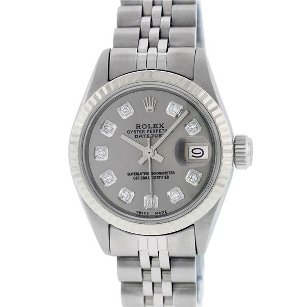 Rolex Ladies Stainless Steel Slate Grey Diamond Datejust Wristwatch