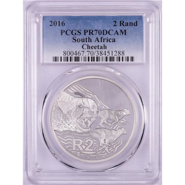 2016 Proof South Africa 2 Rand Cheetah Silver Coin PCGS PR70DCAM