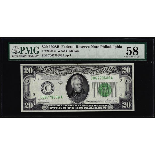 1928B $20 Federal Reserve Note Philadelphia Fr.2052-C PMG Ch. About Uncirculated 58