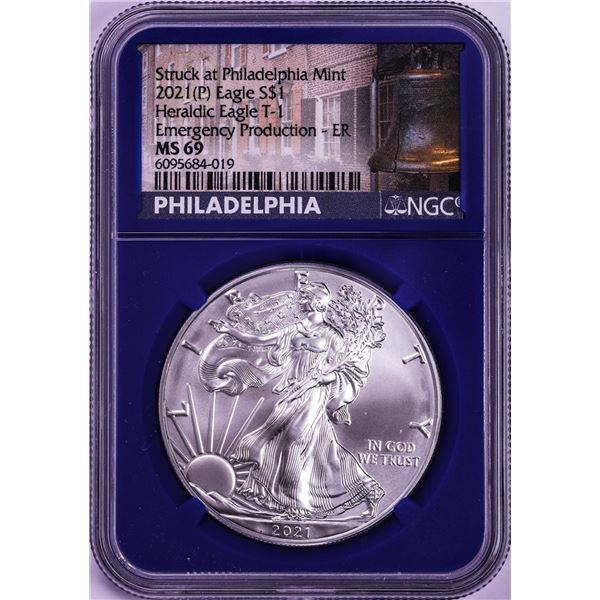 2021-(P) Type 1 $1 American Silver Eagle Coin NGC MS69 Early Release Emergency Issue