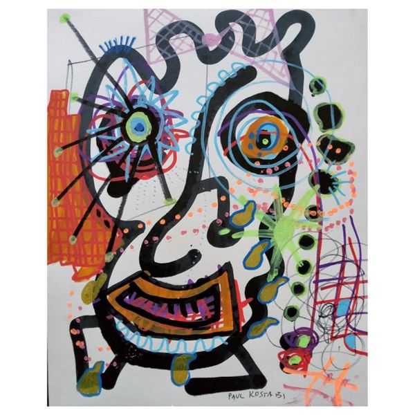 Kostabi Original "Loving Life And Living It" Original Mixed Media On Paper