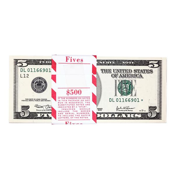 Pack of (100) Consecutive 2003 $5 Federal Reserve STAR Notes