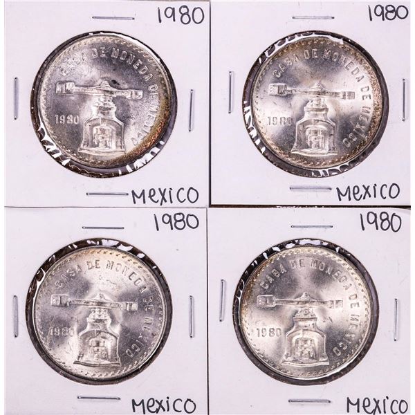 Lot of (4) 1980 Mexico Onza Silver Coins