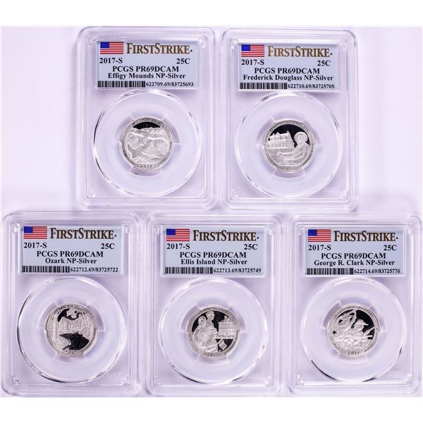 2017-S Silver Proof National Parks Quarter (5) Coin Set PCGS PR69DCAM First Strike