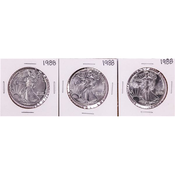 Lot of (3) 1988 $1 American Silver Eagle Coins