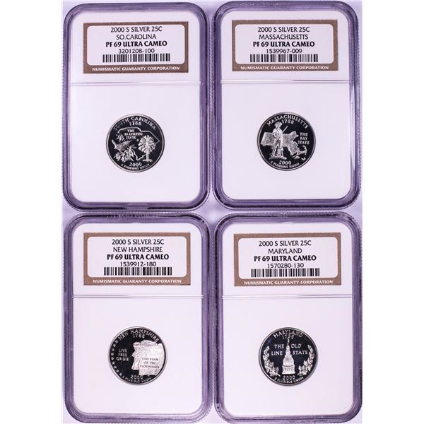 Lot of (4) 2000-S Proof Silver State Quarter Coins NGC PF69 Ultra Cameo