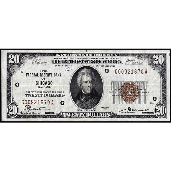 1929 $20 Federal Reserve Note Chicago