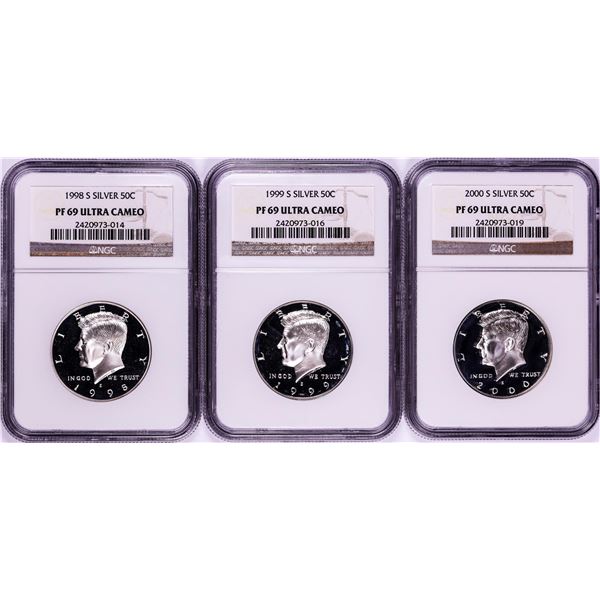 1998-S to 2000-S Silver Proof Kennedy Half Dollar Coins NGC PF69 Ultra Cameo