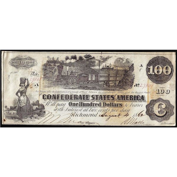1862 $100 Confederate States of America Note