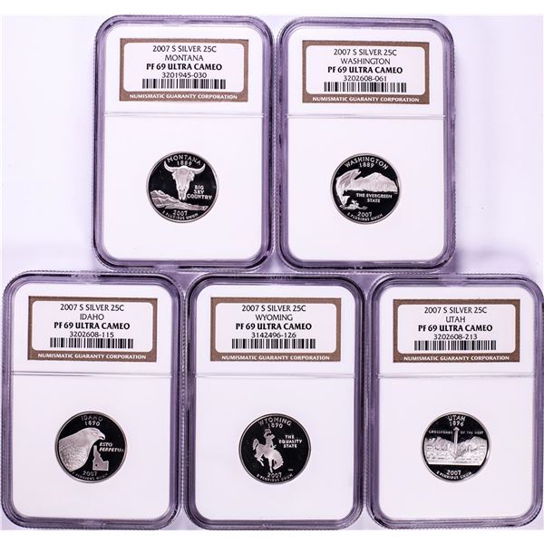 2007-S Silver Proof State Quarter (5) Coin Set NGC PF69 Ultra Cameo