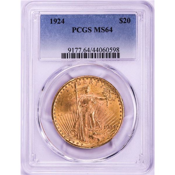 1924 $20 St. Gaudens Double Eagle Gold Coin PCGS MS64