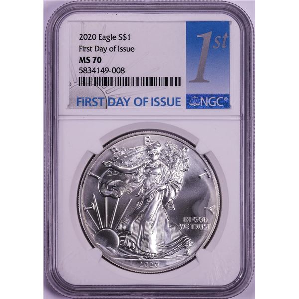 2020 $1 American Silver Eagle Coin NGC MS70 First Day of Issue