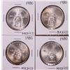Image 1 : Lot of (4) 1980 Mexico Onza Silver Coins Nice Toning