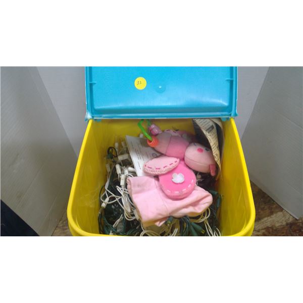 Tidy cats plastic bin of Christmas lights untested