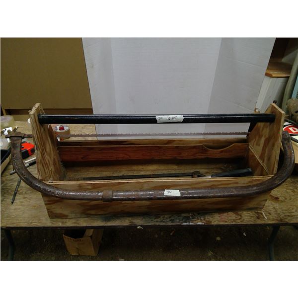 Wooden Tool Box, 2 Saws, 1 Branch Snipper