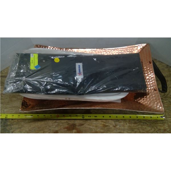 Copper platter, nylon knife bag, 3 marble oval trays 18"x8"