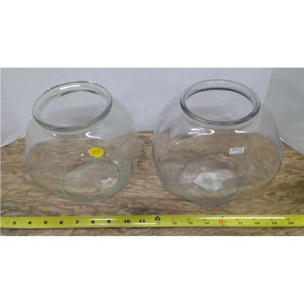 2- small glass fish bowls