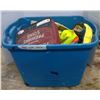 Image 1 : Blue tote c/w misc. safety equipment, tie down straps