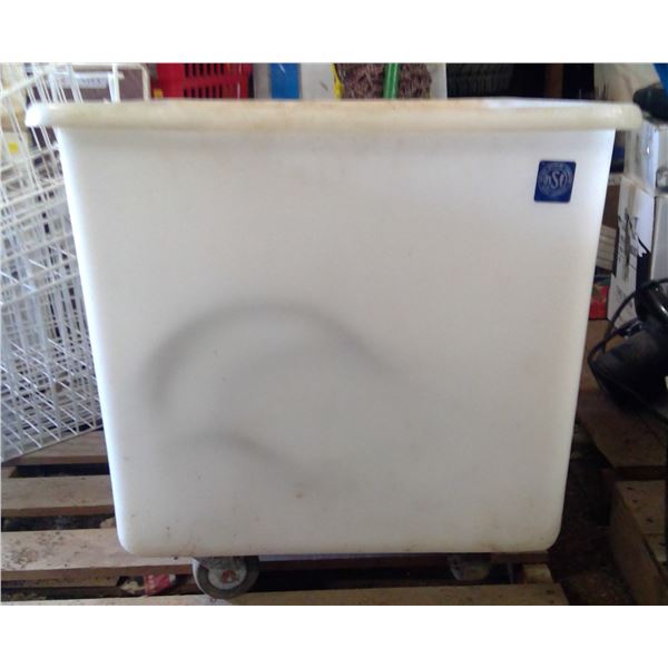 Plastic bin on casters 21"x23"x24"