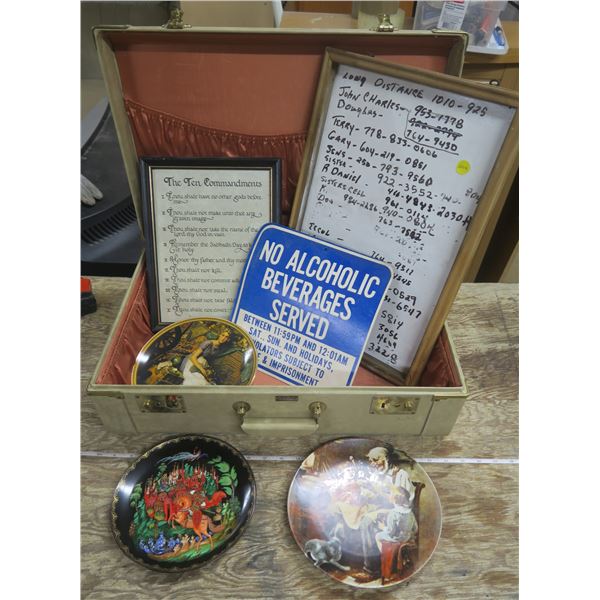 Suitcase w/ Collector plates, Whiteboard + Commandments