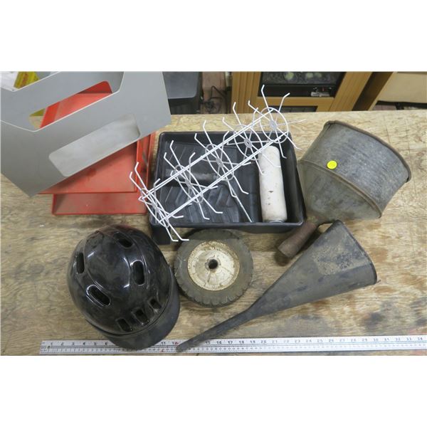 Misc. Lot (see pics) - (Bike Helmet, Paint roller, Funnel, Etc.)