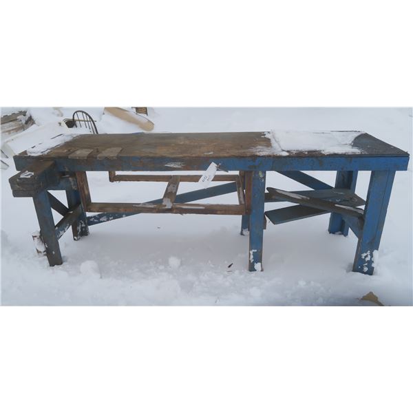 Large Wooden Shop Table - 96" x 26" x 36" (needs some minor repair)