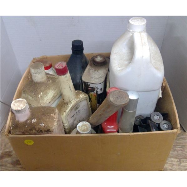 box of misc. oil and auto lubes
