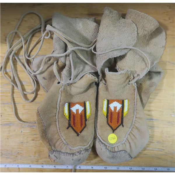 Beaded Leather Moccasins (some holes in soles)
