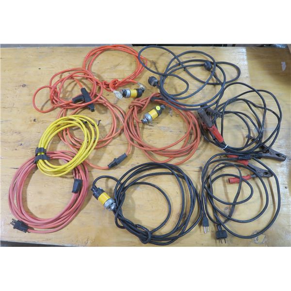 Lot of Short Extension Cords + Parts w/ Jumper Cables (mostly <10' long)
