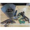 Image 1 : Galvanized Pail of large Bolts + 1 7/8" Ball Hitch, Etc.