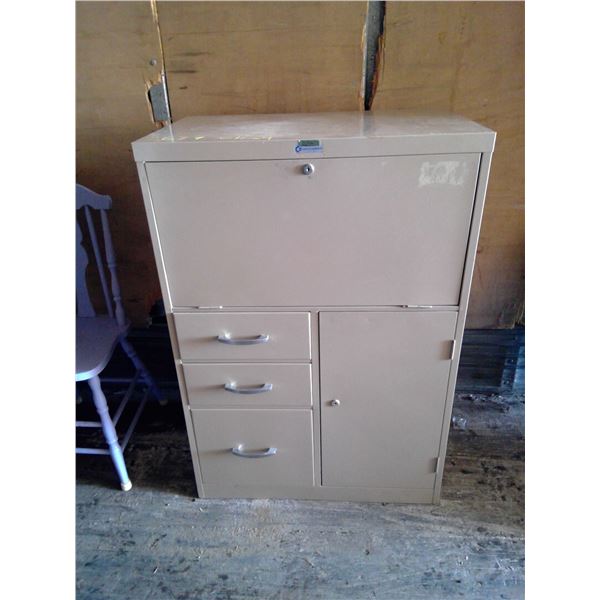 Metal Filing Cabinet w/ Locking Cubby Comes w/ Key & Misc. Office Supplies